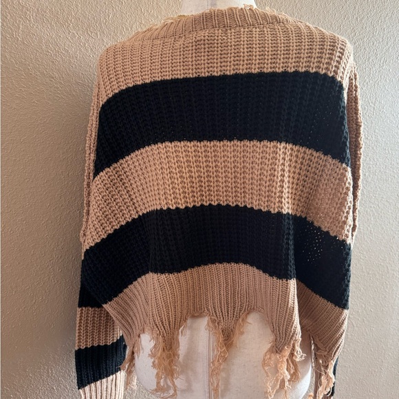 Striped distressed sweater in taupe and black - Picture 10 of 10